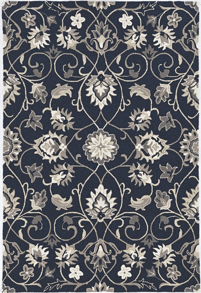 3' X 5' Navy Blue Floral Indoor Outdoor Area Rug
