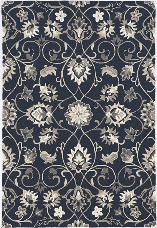 3' X 5' Navy Blue Floral Indoor Outdoor Area Rug