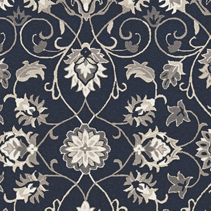 3' X 5' Navy Blue Floral Indoor Outdoor Area Rug