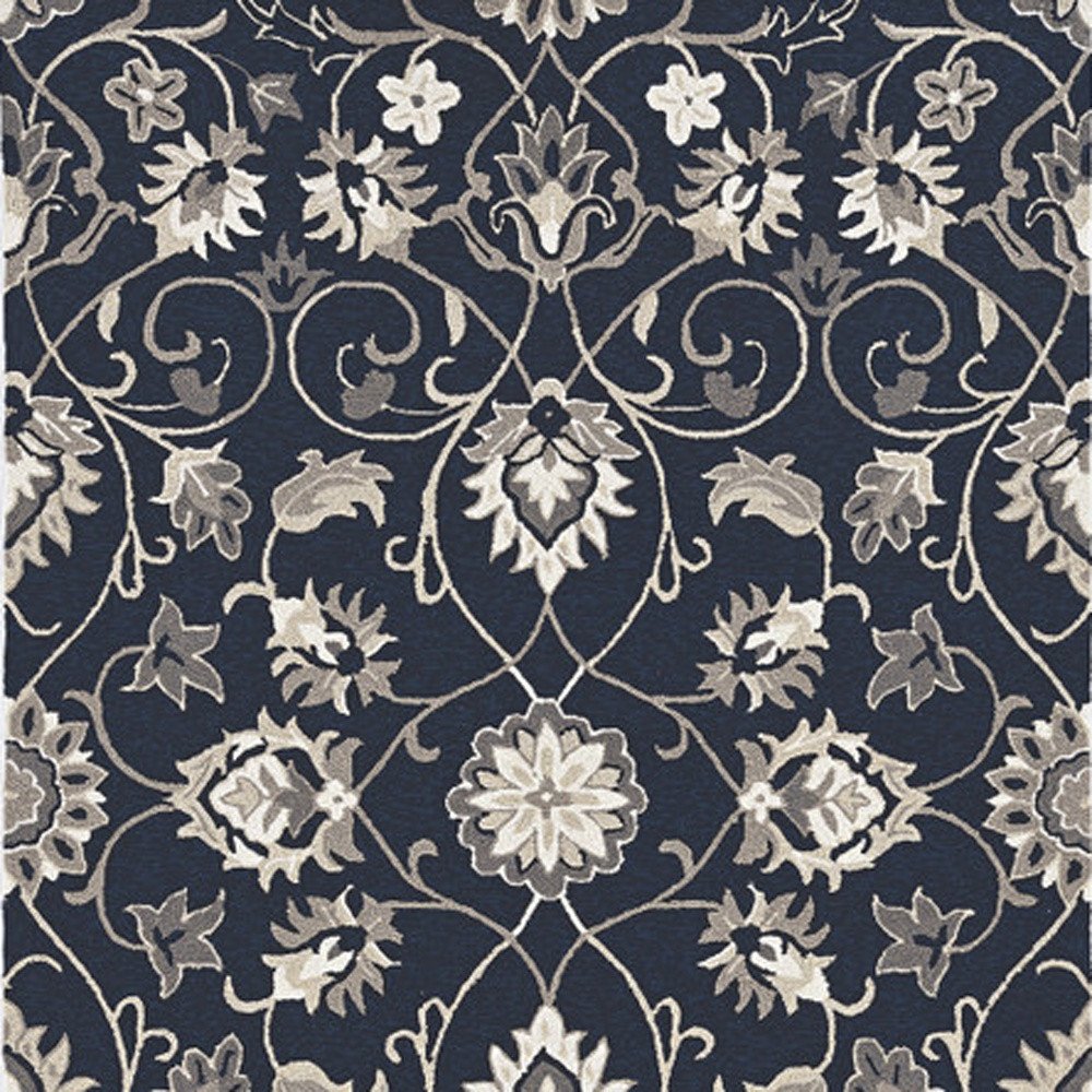 3' X 5' Navy Blue Floral Indoor Outdoor Area Rug