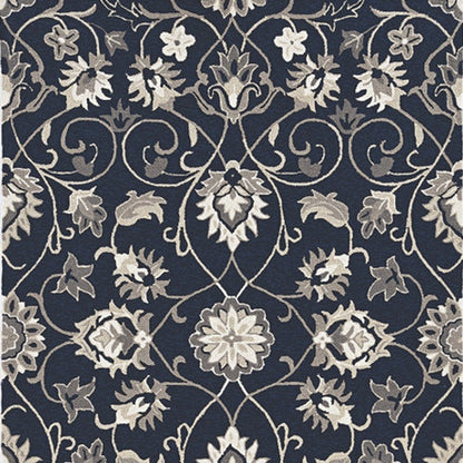 3' X 5' Navy Blue Floral Indoor Outdoor Area Rug
