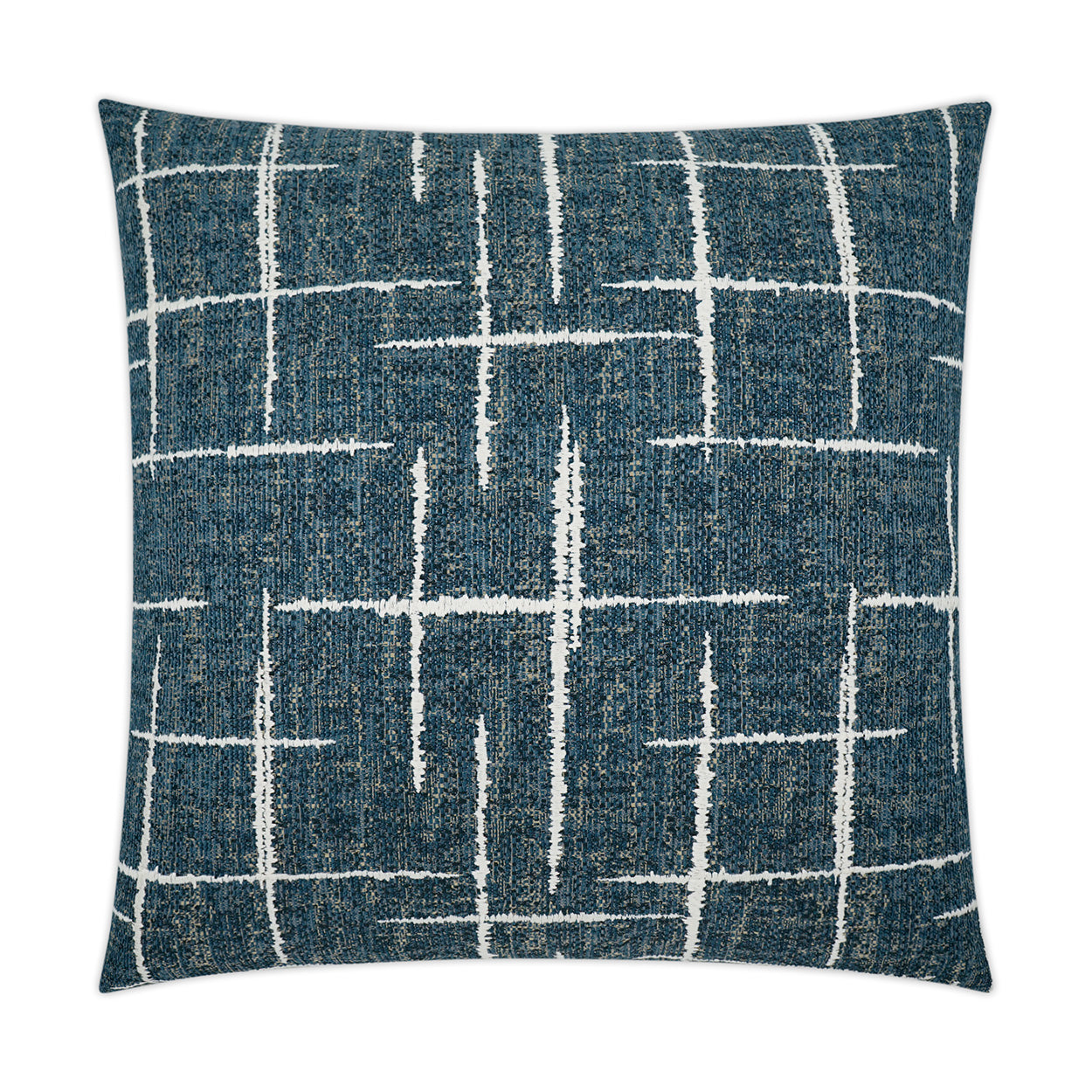 Square throw pillow in blue plaid check pattern; 24 x 24 in; modern home decor.