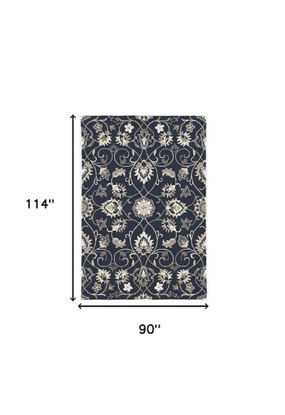 3' X 5' Navy Blue Floral Indoor Outdoor Area Rug