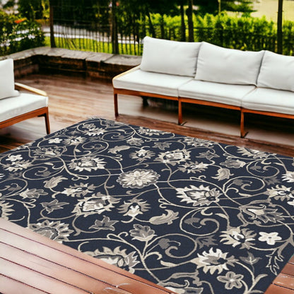 3' X 5' Navy Blue Floral Indoor Outdoor Area Rug