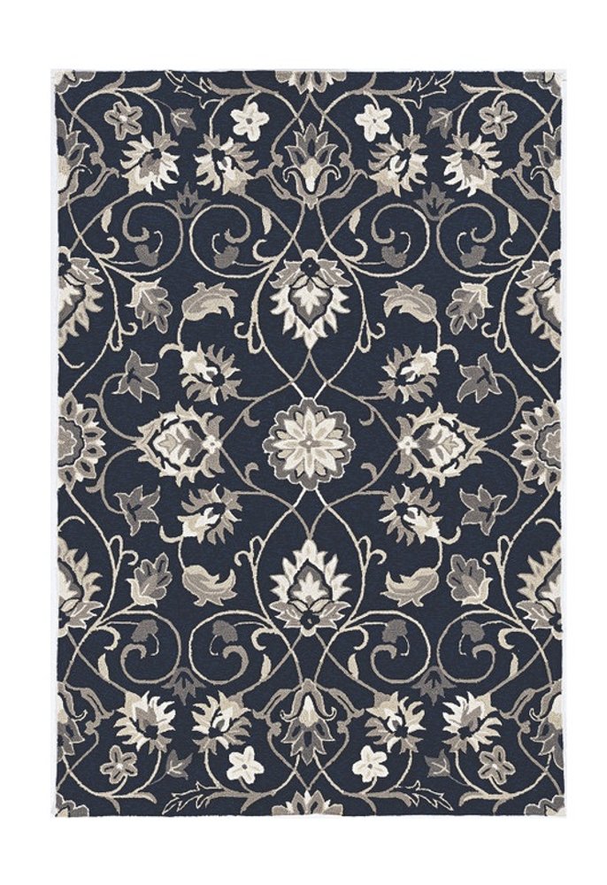 3' X 5' Navy Blue Floral Indoor Outdoor Area Rug