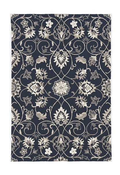 3' X 5' Navy Blue Floral Indoor Outdoor Area Rug