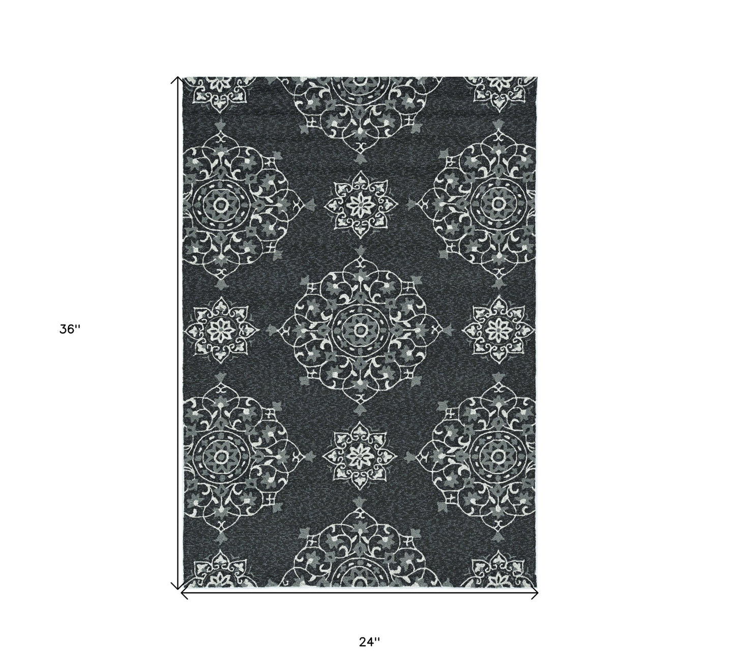 3' X 5' Charcoal Medallion Hand Tufted Area Rug