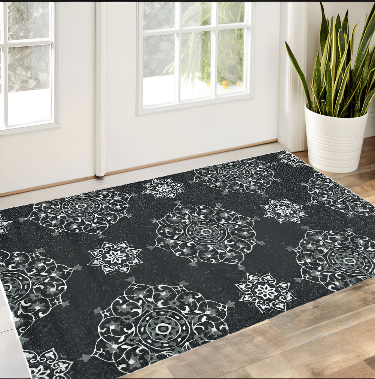 3' X 5' Charcoal Medallion Hand Tufted Area Rug