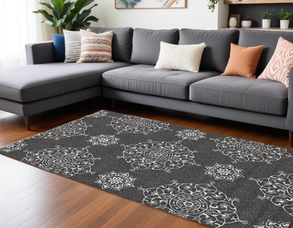 3' X 5' Charcoal Medallion Hand Tufted Area Rug