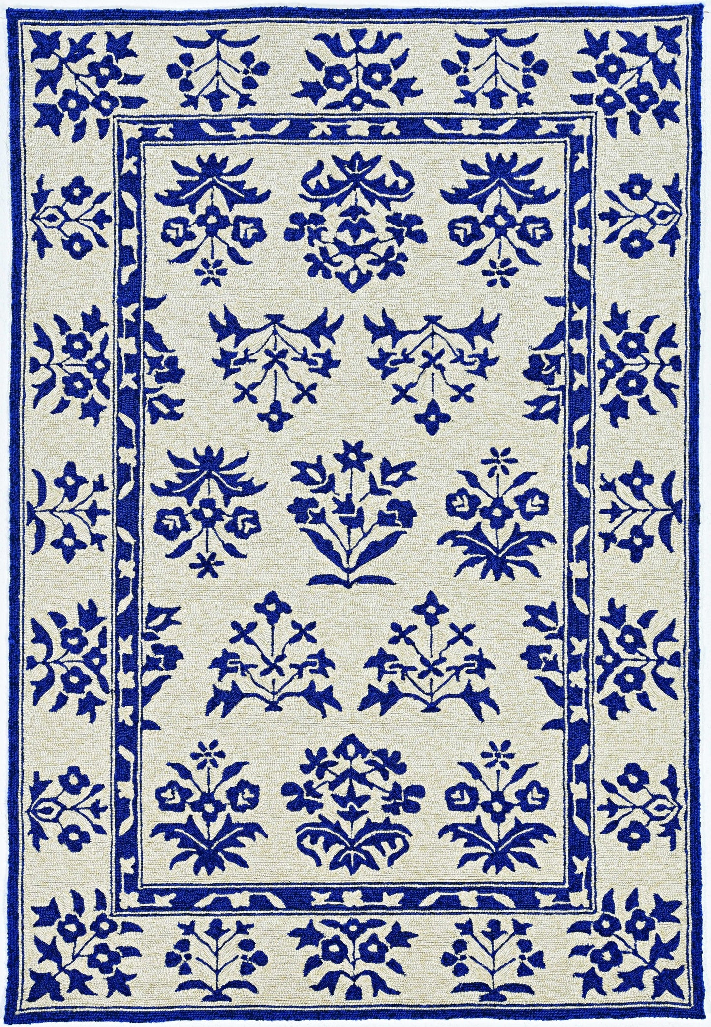 3' X 5' Blue Floral Handmade Indoor Outdoor Area Rug