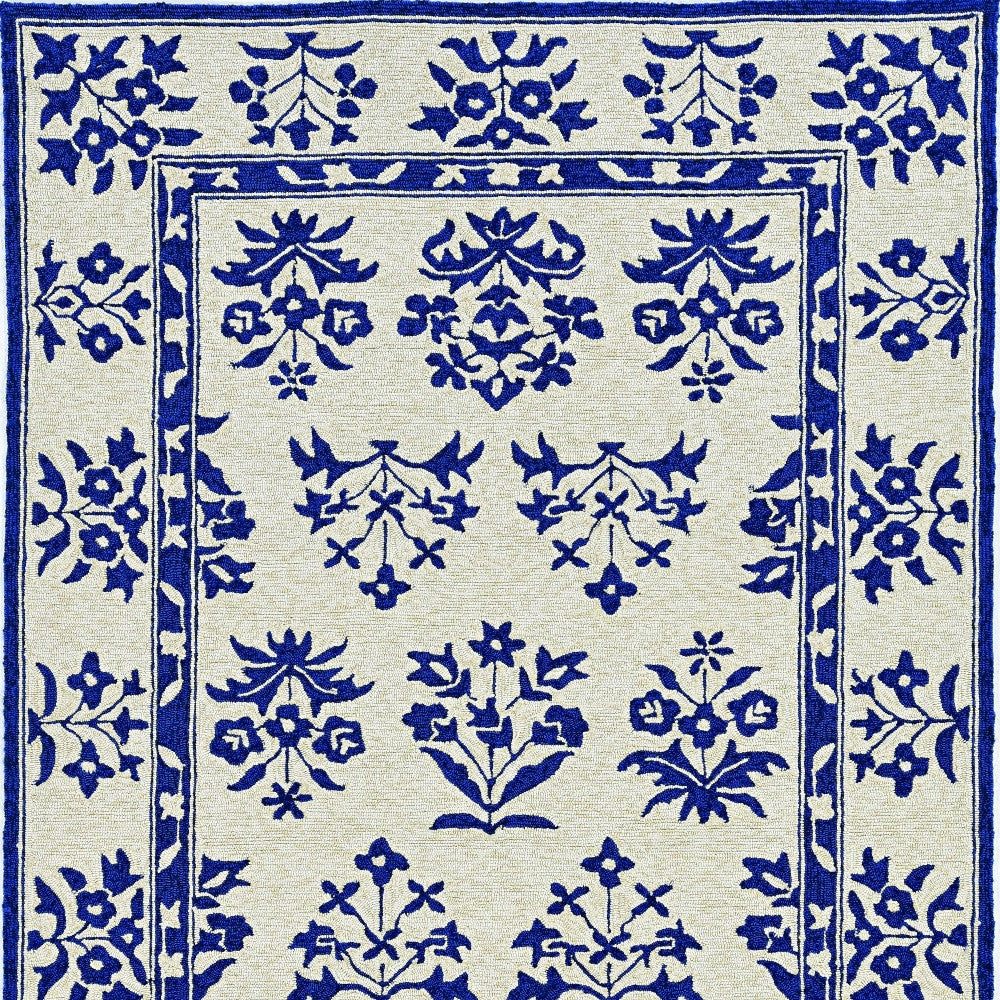 3' X 5' Blue Floral Handmade Indoor Outdoor Area Rug