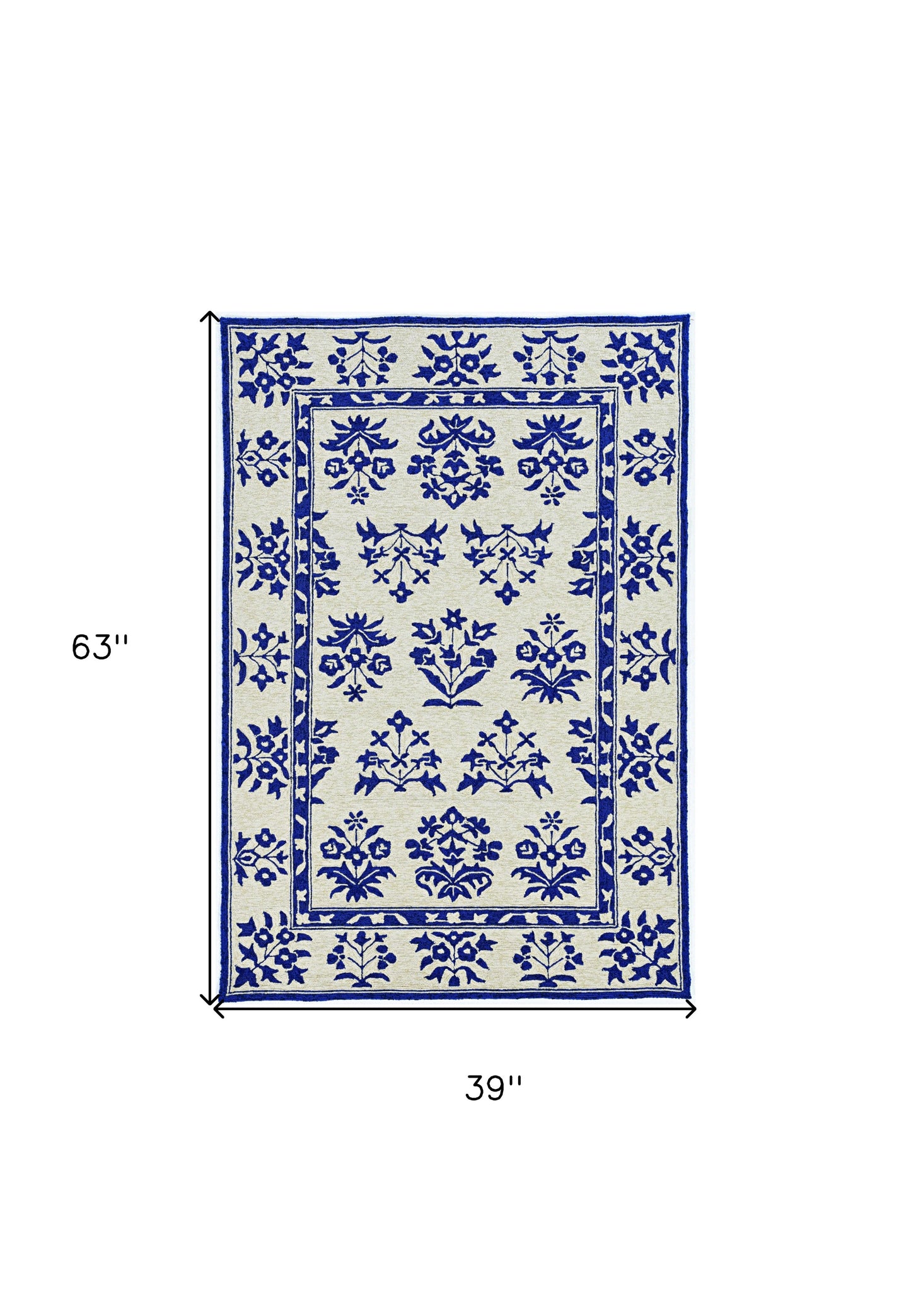 3' X 5' Blue Floral Handmade Indoor Outdoor Area Rug