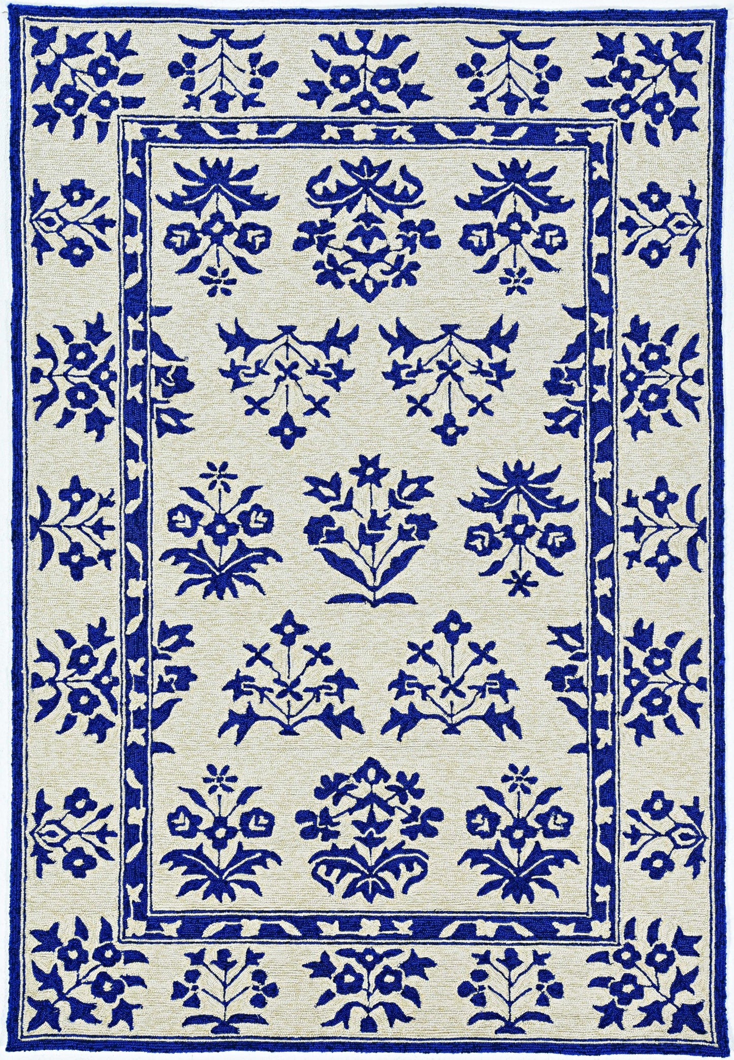 3' X 5' Blue Floral Handmade Indoor Outdoor Area Rug