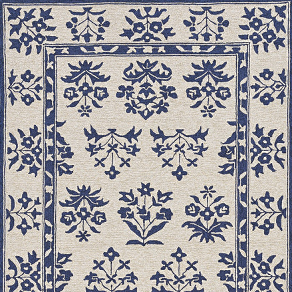 3' X 5' Blue Floral Handmade Indoor Outdoor Area Rug