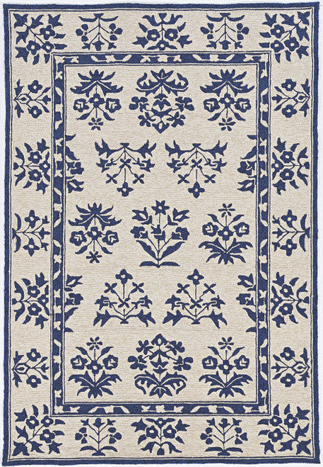 3' X 5' Blue Floral Handmade Indoor Outdoor Area Rug