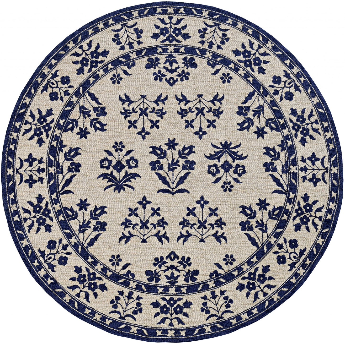 8' Blue Round Hand Tufted Area Rug With UV Protection