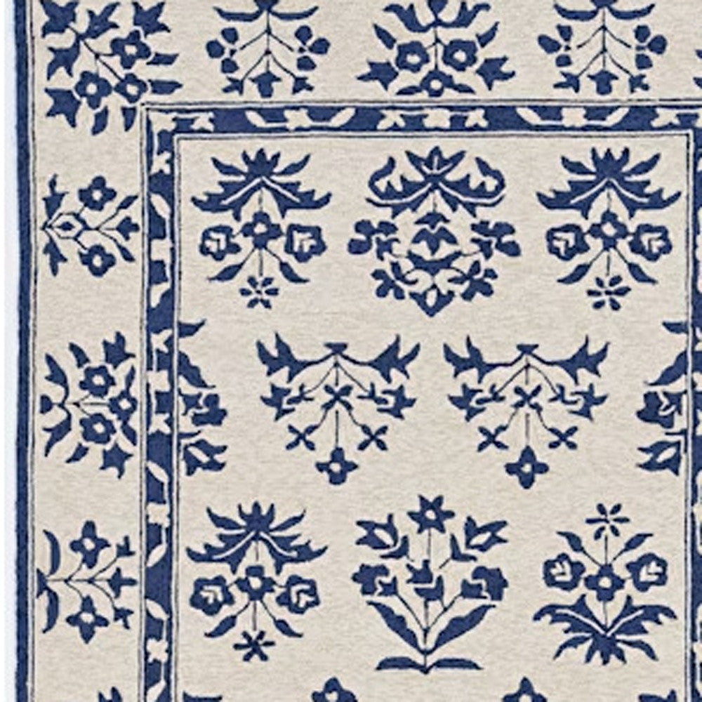 3' X 5' Blue Floral Handmade Indoor Outdoor Area Rug