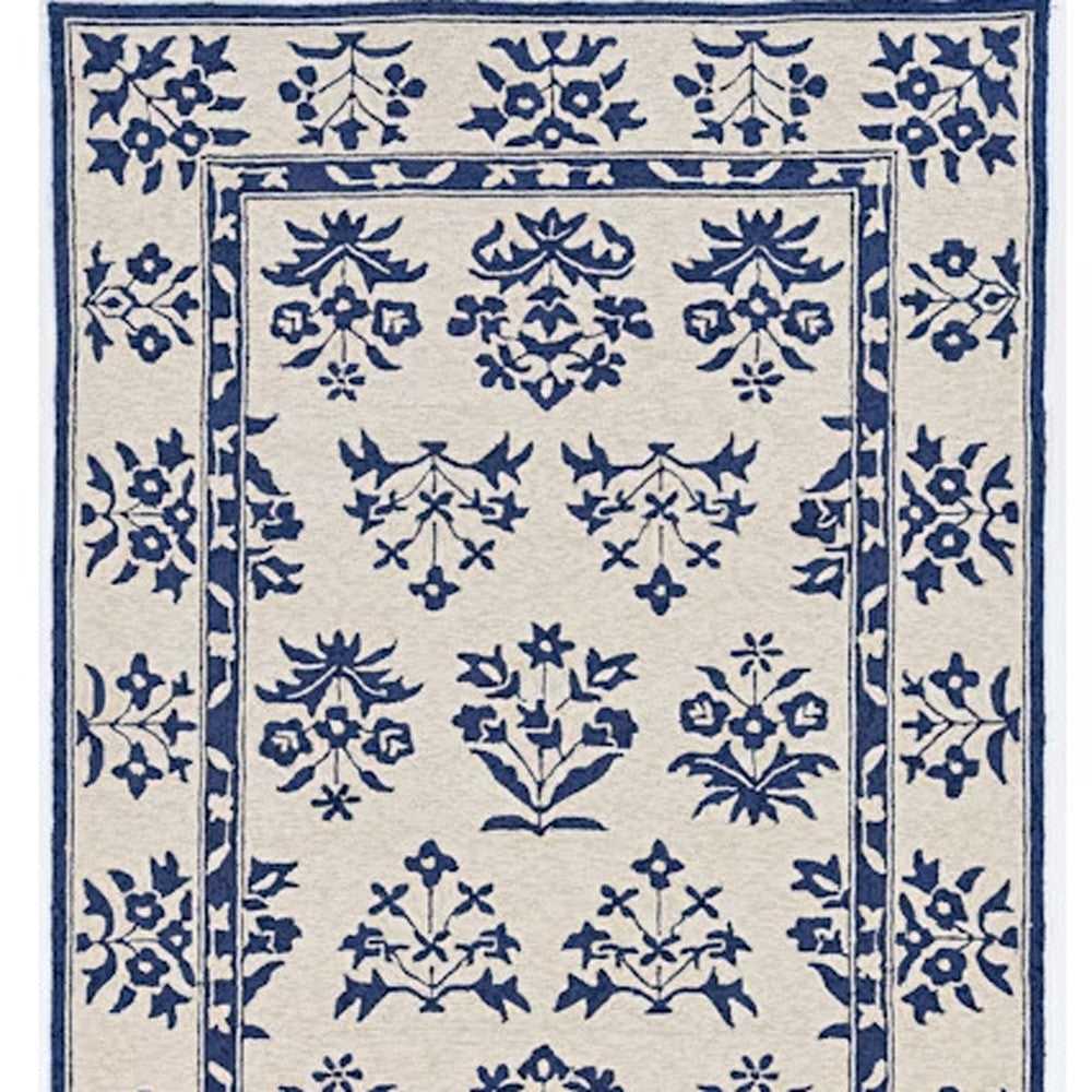 2' X 3' Blue Floral Handmade Indoor Outdoor Area Rug