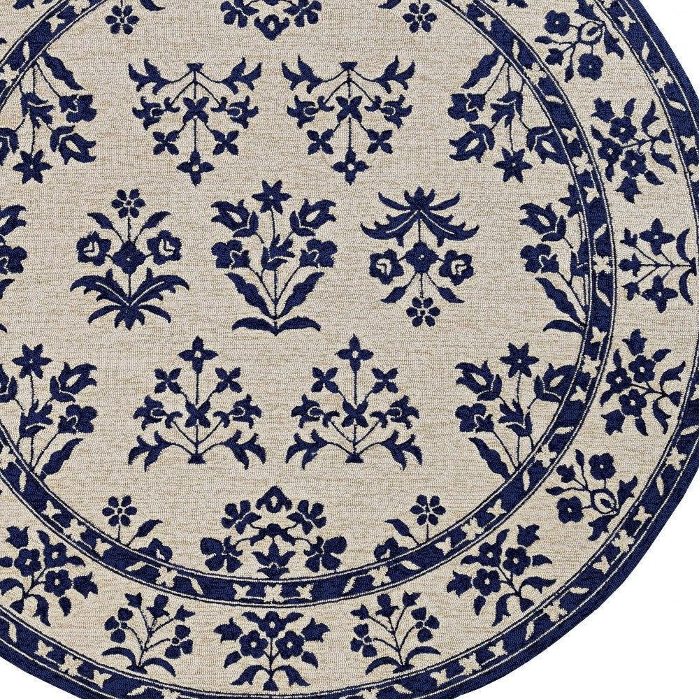 3' X 5' Blue Floral Handmade Indoor Outdoor Area Rug