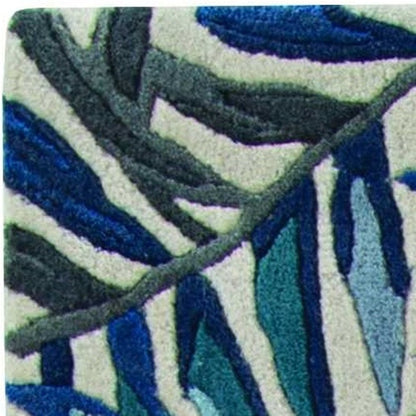 3' X 5' Blue And Gray Wool Botanical Leaves Hand Tufted Area Rug
