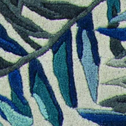 3' X 5' Blue And Gray Wool Botanical Leaves Hand Tufted Area Rug