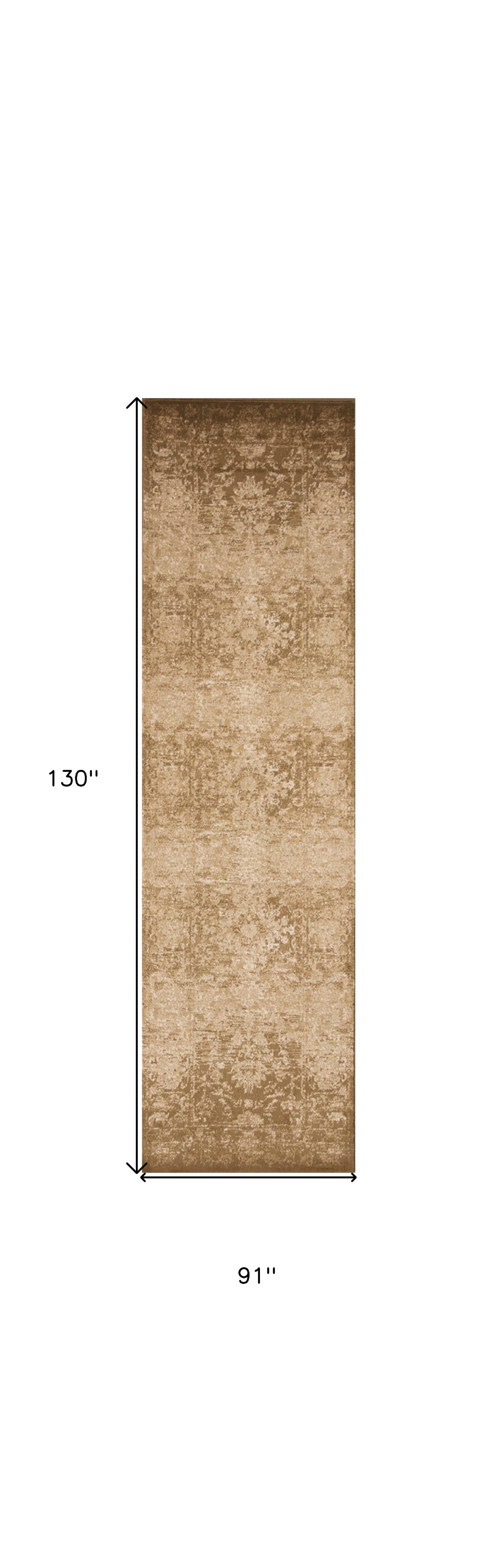 8' Beige Machine Woven Distressed Floral Traditional Round Indoor Area Rug