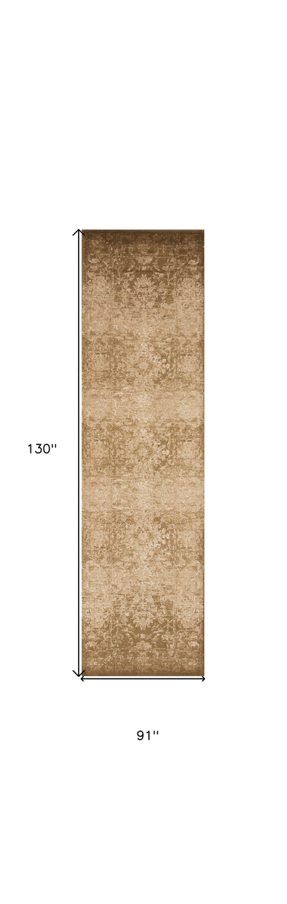 8' Beige Machine Woven Distressed Floral Traditional Round Indoor Area Rug