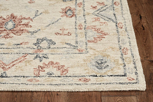 8' Ivory Gray And Red Wool Medallion Hand Tufted Runner Rug