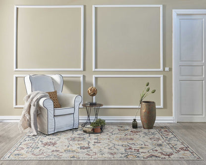 7' X 10' Ivory Gray And Red Wool Medallion Hand Tufted Area Rug