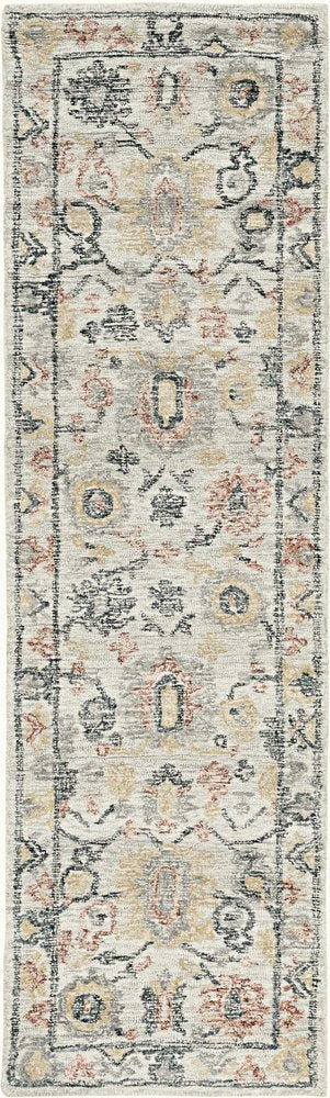 8' Ivory Gray And Red Wool Medallion Hand Tufted Runner Rug