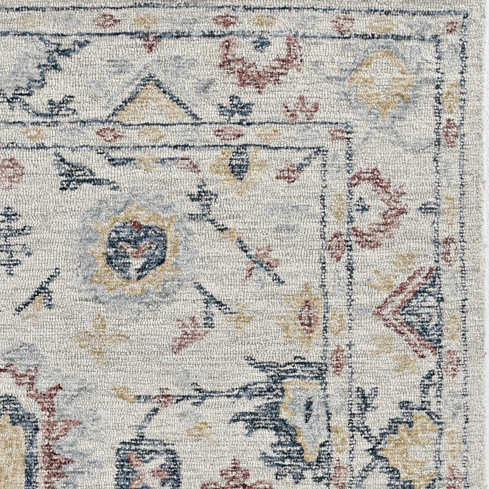 8' Ivory Gray And Red Wool Medallion Hand Tufted Runner Rug