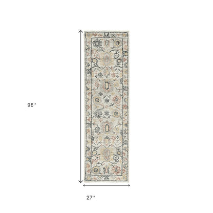 5' X 7' Ivory Gray And Red Wool Medallion Hand Tufted Distressed Area Rug