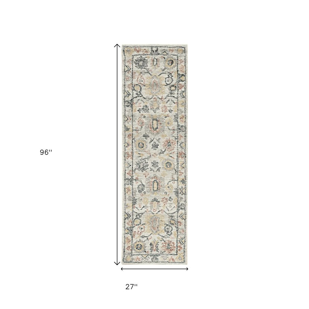 5' X 7' Ivory Gray And Red Wool Medallion Hand Tufted Distressed Area Rug