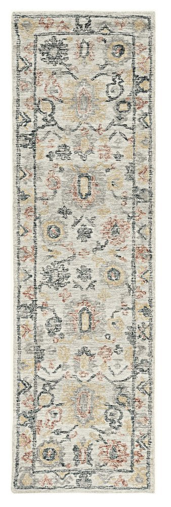 5' X 7' Ivory Gray And Red Wool Medallion Hand Tufted Distressed Area Rug