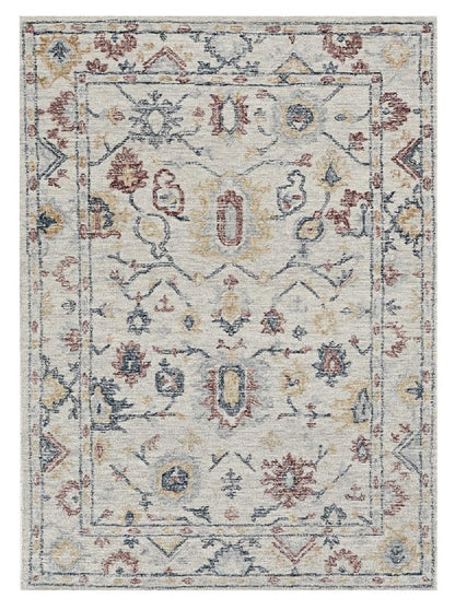 5' X 7' Ivory Gray And Red Wool Medallion Hand Tufted Distressed Area Rug