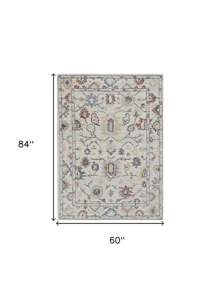 8' Ivory Gray And Red Wool Medallion Hand Tufted Runner Rug