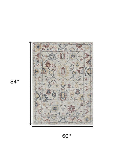 8' Ivory Gray And Red Wool Medallion Hand Tufted Runner Rug
