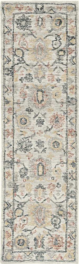 5' X 7' Ivory Gray And Red Wool Medallion Hand Tufted Distressed Area Rug