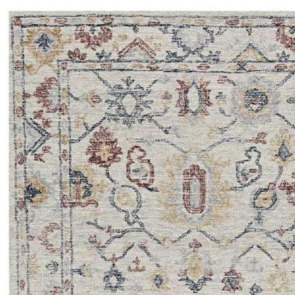 5' X 7' Ivory Gray And Red Wool Medallion Hand Tufted Distressed Area Rug