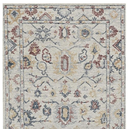 5' X 7' Ivory Gray And Red Wool Medallion Hand Tufted Distressed Area Rug
