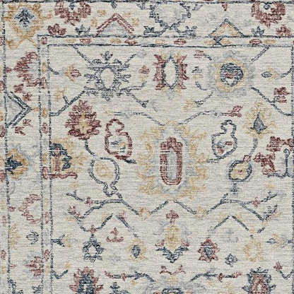8' Ivory Gray And Red Wool Medallion Hand Tufted Runner Rug