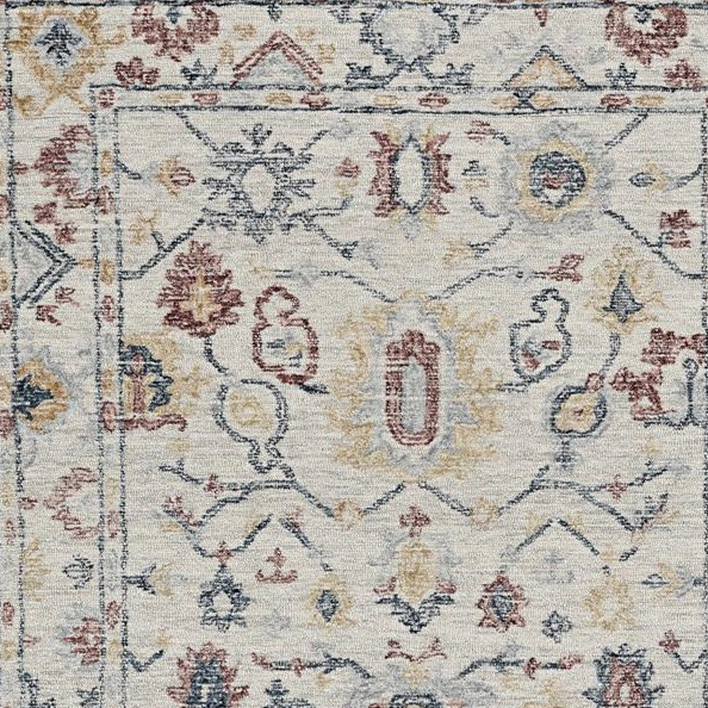 5' X 7' Ivory Floral Bordered Wool Indoor Area Rug