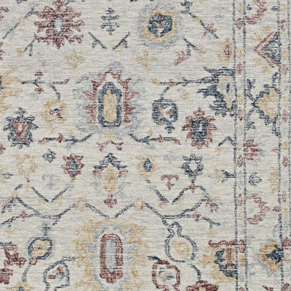 5' X 7' Ivory Gray And Red Wool Medallion Hand Tufted Distressed Area Rug