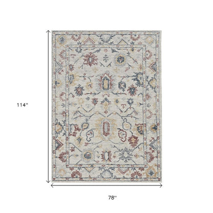 5' X 7' Ivory Gray And Red Wool Medallion Hand Tufted Distressed Area Rug