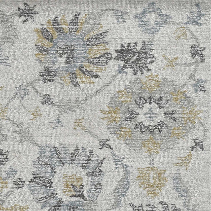 8' Ivory Gray And Green Wool Floral Hand Tufted Runner Rug