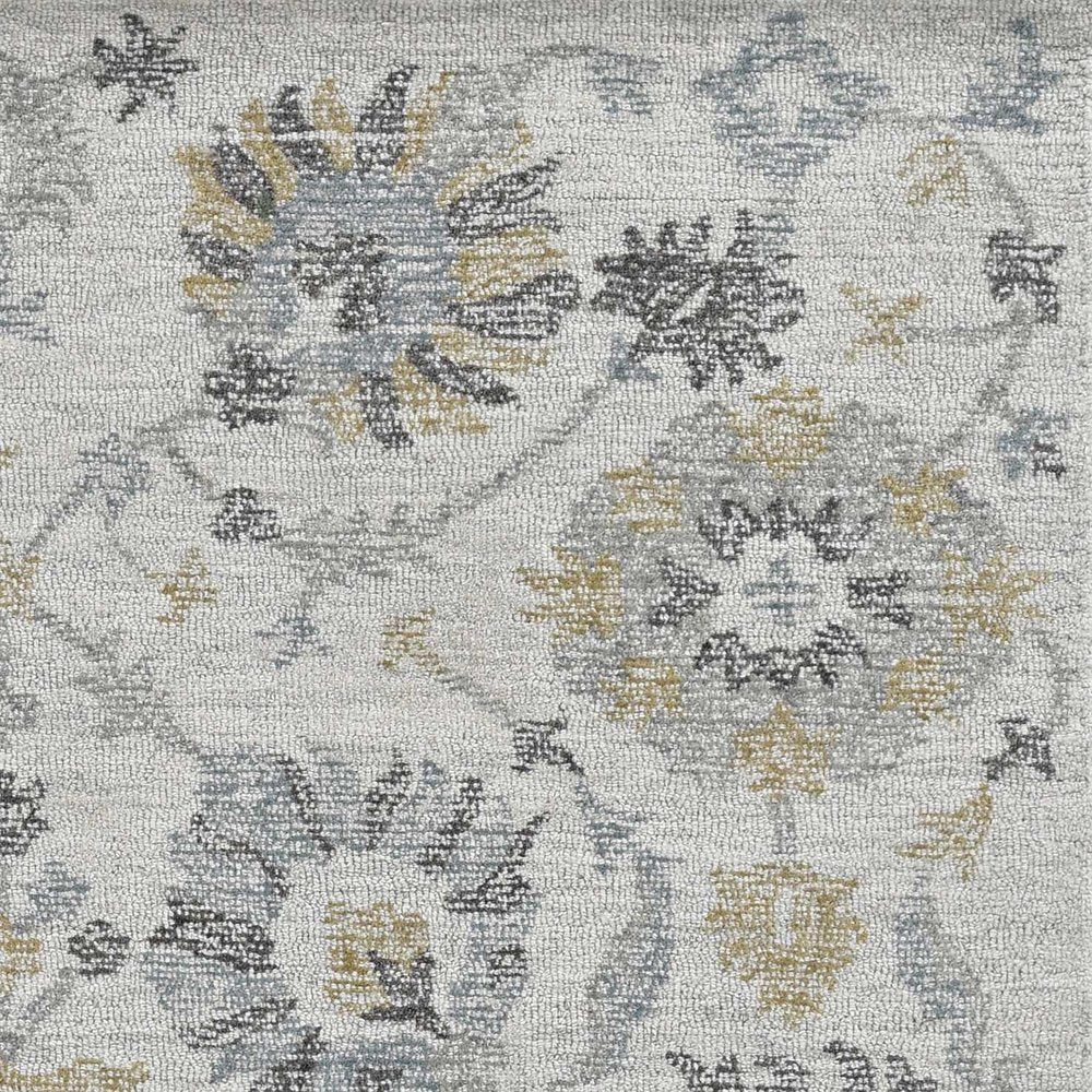 8' Ivory Gray And Green Wool Floral Hand Tufted Runner Rug