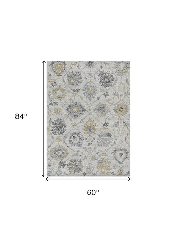 8' Ivory Gray And Green Wool Floral Hand Tufted Runner Rug