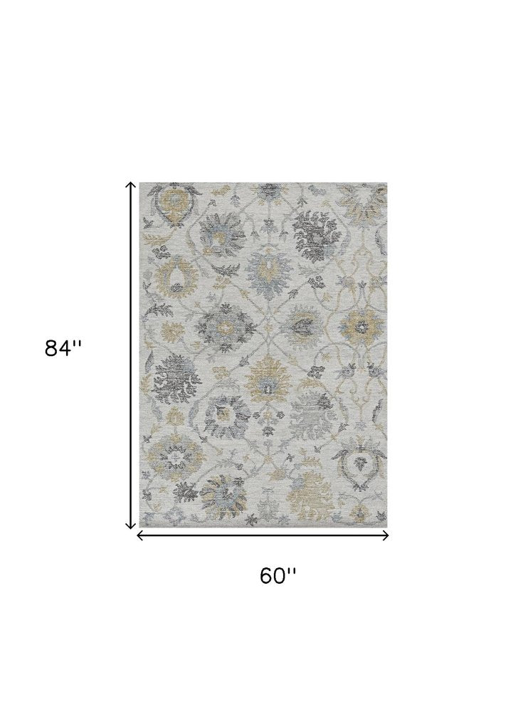 9' X 13' Ivory Gray And Green Wool Floral Hand Tufted Area Rug