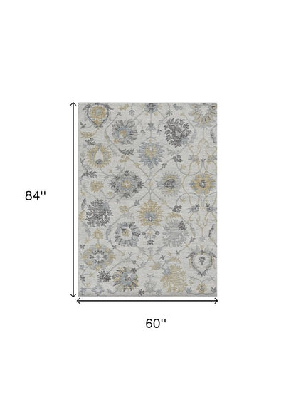 9' X 13' Ivory Gray And Green Wool Floral Hand Tufted Area Rug