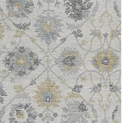 8' Ivory Gray And Green Wool Floral Hand Tufted Runner Rug